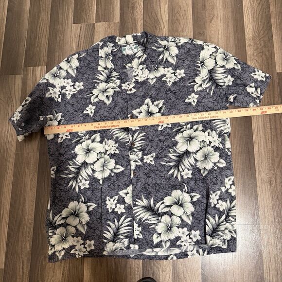 Two Palms Made in Hawaii Hawaiian shirt 2XL  Gray White Hibiscus Cotton - Picture 2 of 4